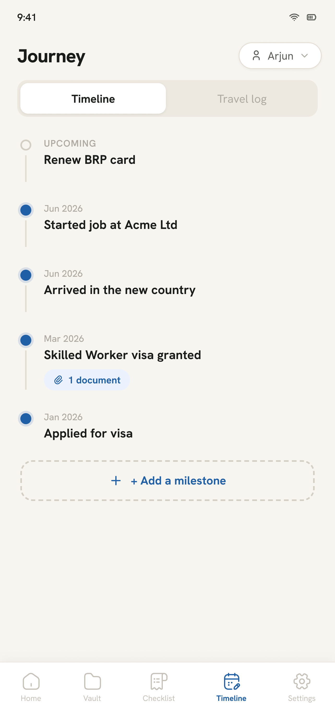 Timeline milestones